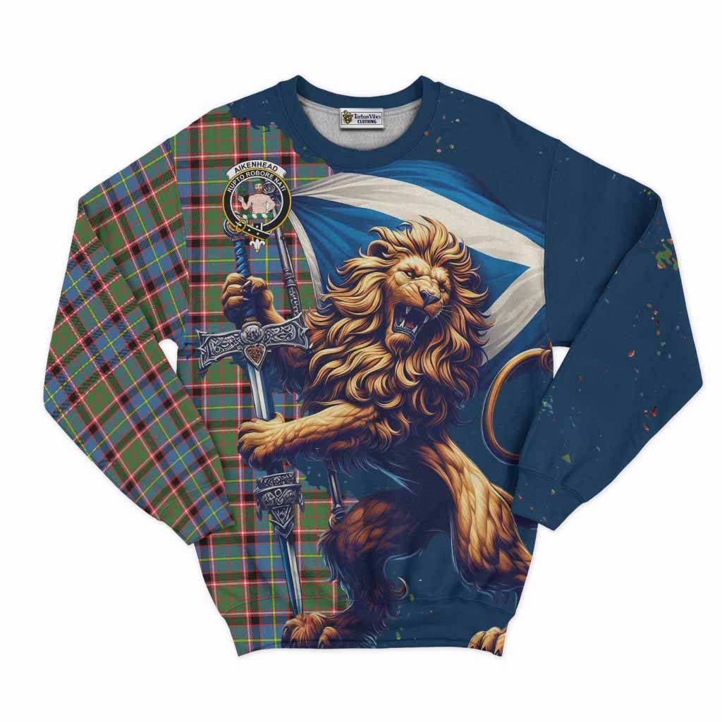 Aikenhead Tartan Family Crest Sweatshirt with Scottish Majestic Lion Unisex - Tartan Vibes Clothing