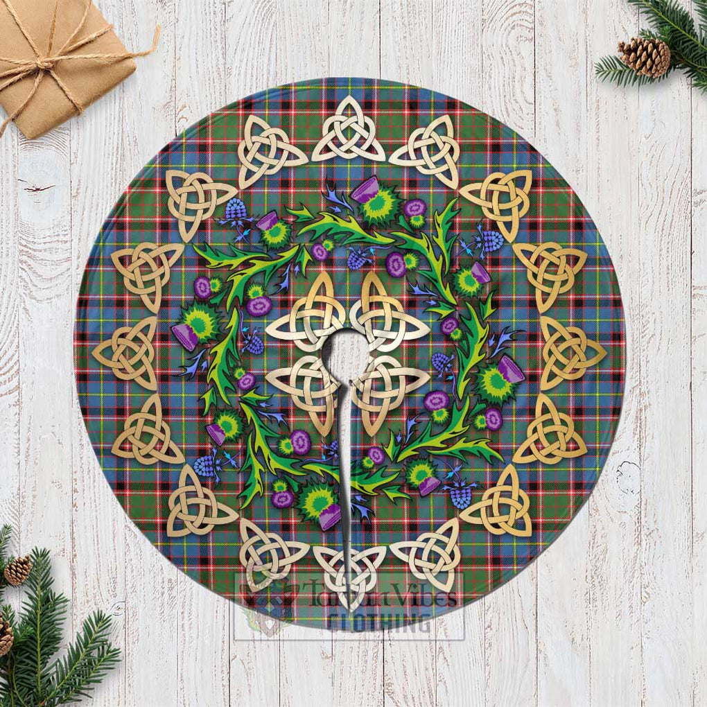 Tartan Vibes Clothing Aikenhead Tartan Christmas Tree Skirt with Thistle Celtic Knot Style