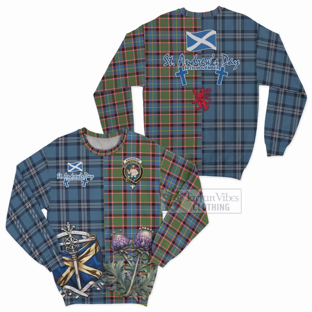 Aikenhead Tartan Sweatshirt Happy St. Andrew's Day Half Tartan Style Unisex - Tartan Vibes Clothing