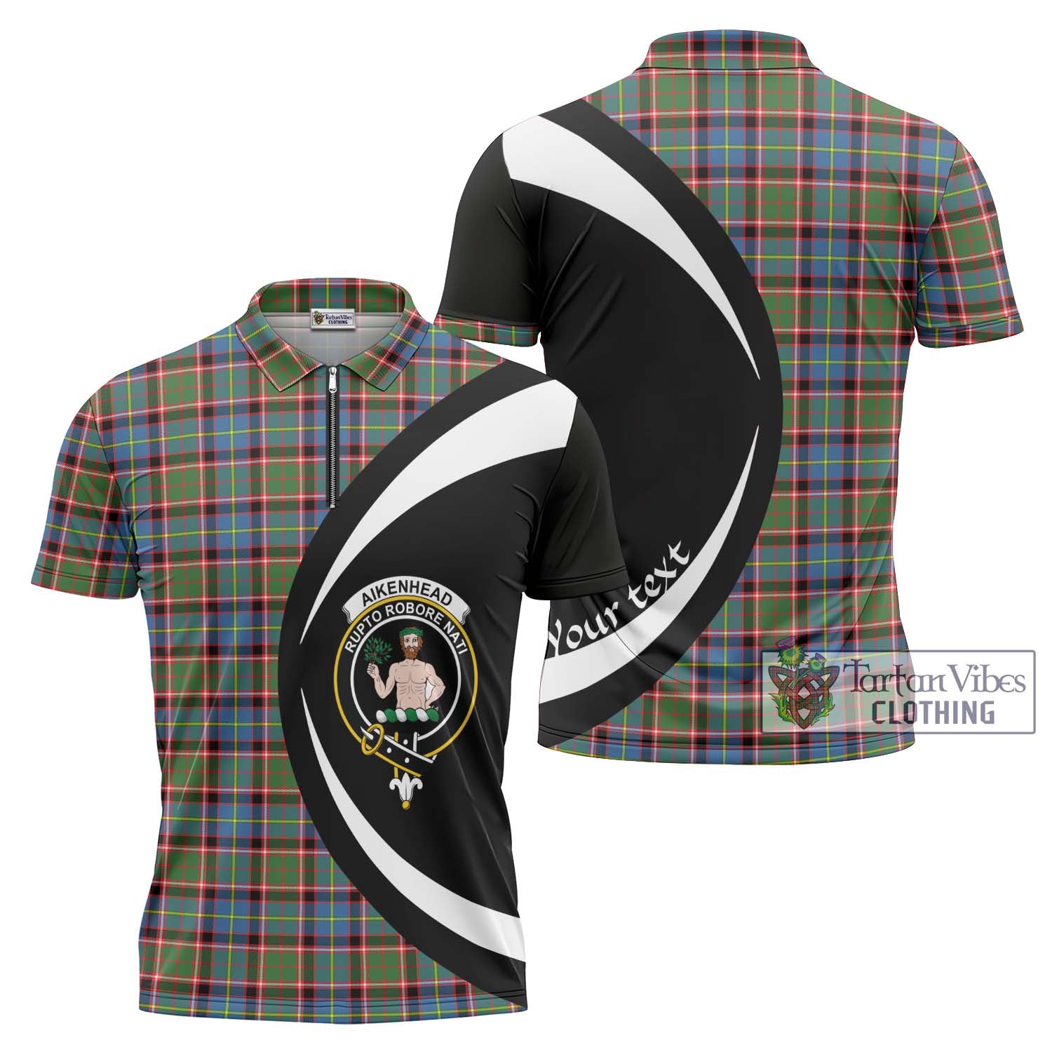 Aikenhead Tartan Zipper Polo Shirt with Family Crest Circle Style Unisex - Tartan Vibes Clothing