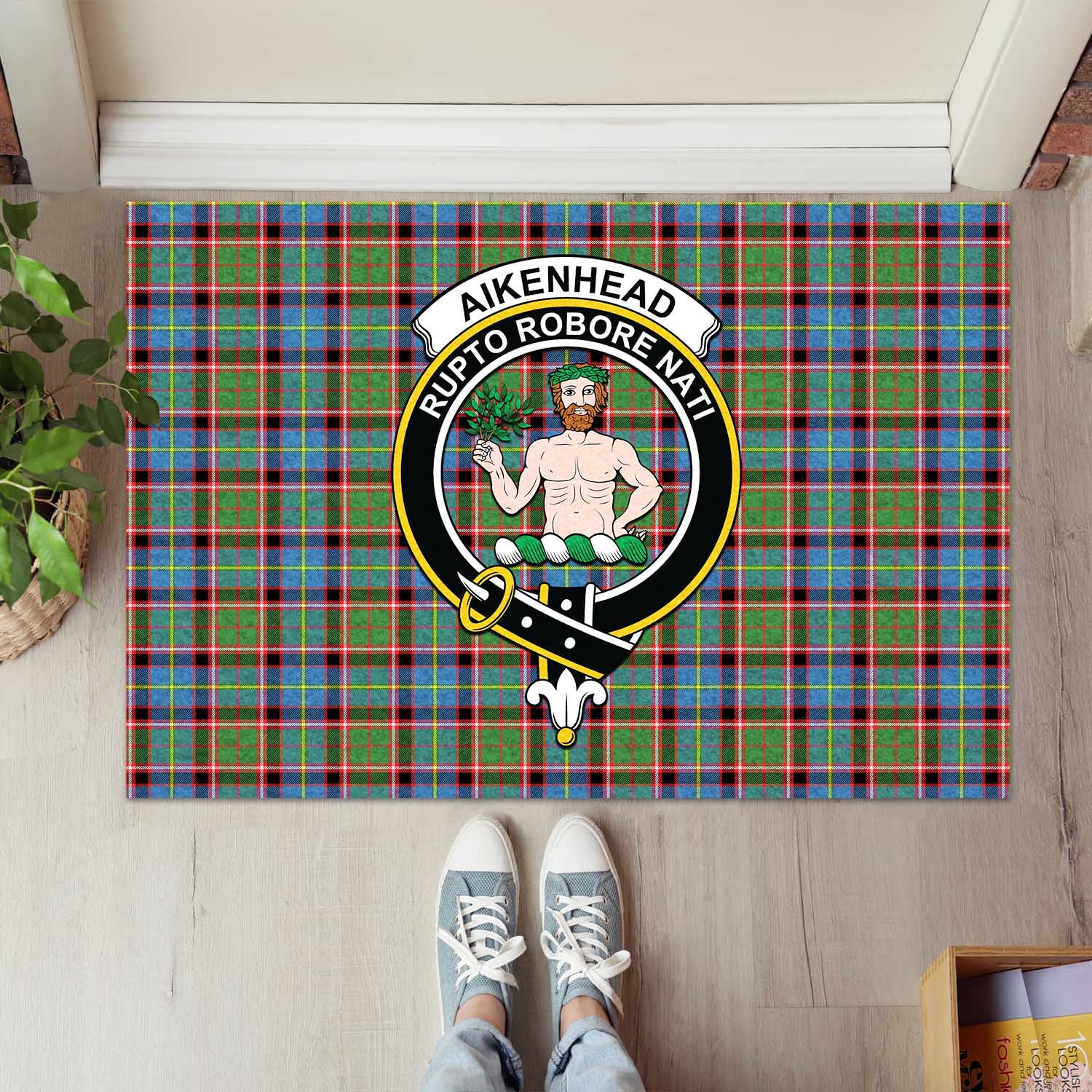 Aikenhead Tartan Door Mat with Family Crest - Tartanvibesclothing
