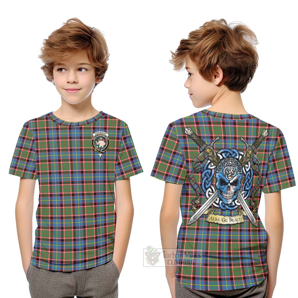 Aikenhead Tartan Kid T-Shirt with Family Crest Celtic Skull Style Youth XL Size14 - Tartan Vibes Clothing