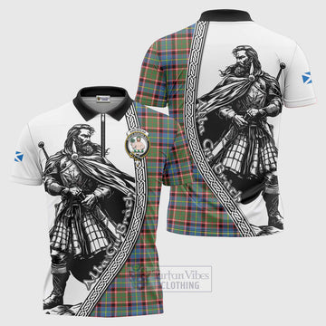 Aikenhead Tartan Clan Crest Zipper Polo Shirt with Highlander Warrior Celtic Style Unisex - Tartan Vibes Clothing