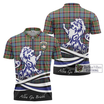Aikenhead Tartan Zipper Polo Shirt with Alba Gu Brath Regal Lion Emblem Unisex - Tartan Vibes Clothing