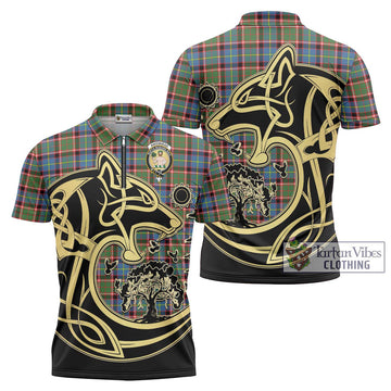 Aikenhead Tartan Zipper Polo Shirt with Family Crest Celtic Wolf Style Unisex - Tartan Vibes Clothing