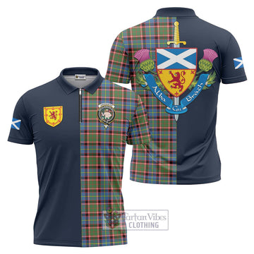 Aikenhead Tartan Zipper Polo Shirt Alba with Scottish Lion Royal Arm Half Style Unisex - Tartan Vibes Clothing