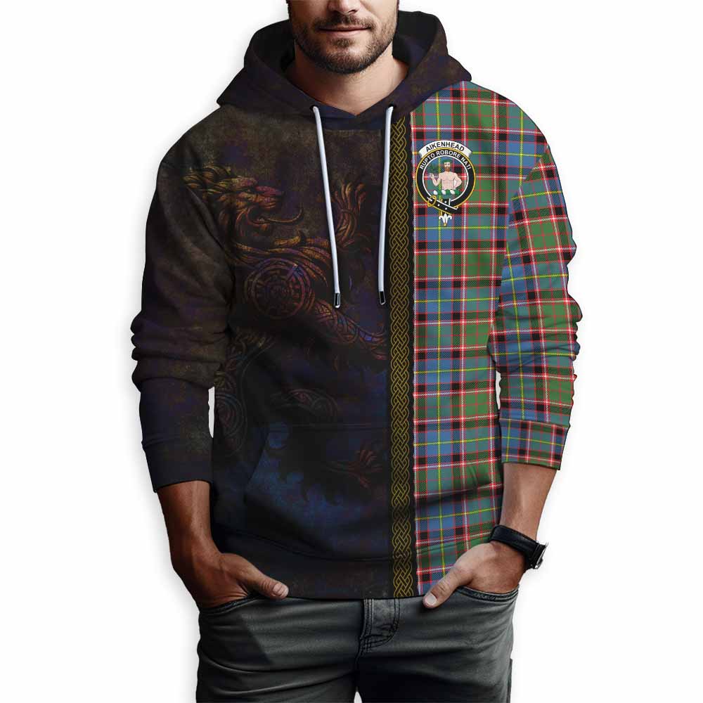 Tartan Vibes Clothing Aikenhead Tartan Family Crest Hoodie Alba Gu Brath Be Brave Lion Ancient Style