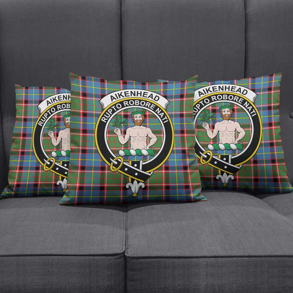 Aikenhead Tartan Pillow Cover with Family Crest Square Pillow Cover - Tartanvibesclothing