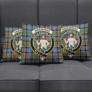 Aikenhead Tartan Pillow Cover with Family Crest Square Pillow Cover - Tartanvibesclothing