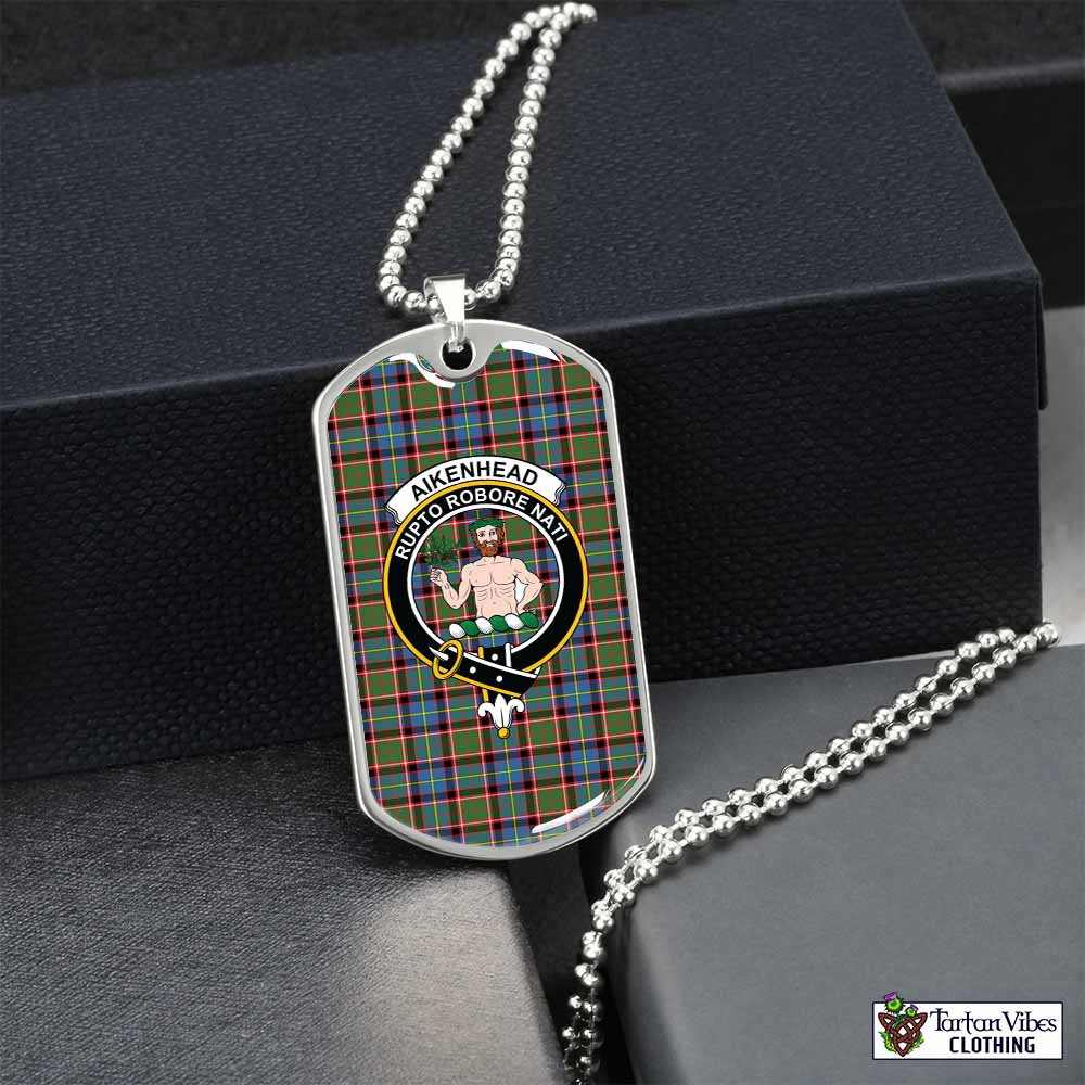 Tartan Vibes Clothing Aikenhead Tartan Dog Tag Necklace with Family Crest