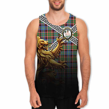 Aikenhead Crest Tartan Men's Tank Top with Golden Lion Emblem Celtic Style Men - Tartan Vibes Clothing