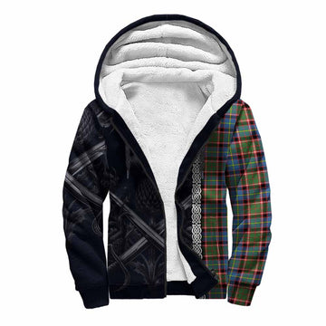 Aikenhead Tartan Sherpa Hoodie with Family Crest Cross Sword Thistle Celtic Vibes Unisex S - Tartan Vibes Clothing