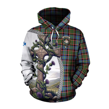 Aikenhead Tartan Cotton Hoodie with Family Crest and St. Andrew's Cross Accented by Thistle Vines Pullover Hoodie XS - Tartan Vibes Clothing