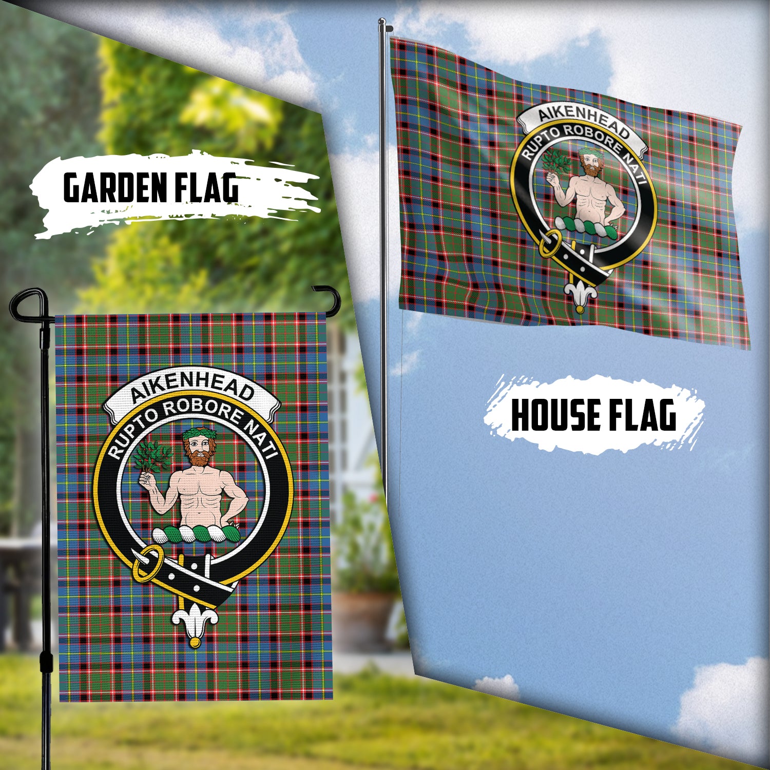 Aikenhead Tartan Flag with Family Crest Garden Flag (Vertical) - Tartanvibesclothing