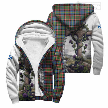Aikenhead Tartan Sherpa Hoodie with Family Crest and St. Andrew's Cross Accented by Thistle Vines Unisex S - Tartan Vibes Clothing