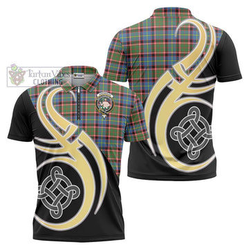 Aikenhead Tartan Zipper Polo Shirt with Family Crest and Celtic Symbol Style Unisex - Tartan Vibes Clothing