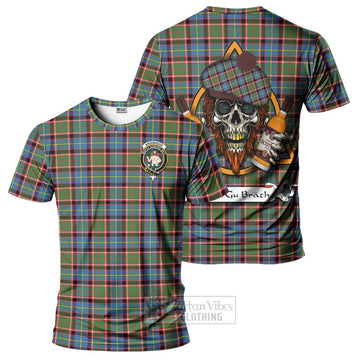 Aikenhead Tartan T-Shirt with Family Crest and Bearded Skull Holding Bottles of Whiskey Kid's Shirt - Tartan Vibes Clothing