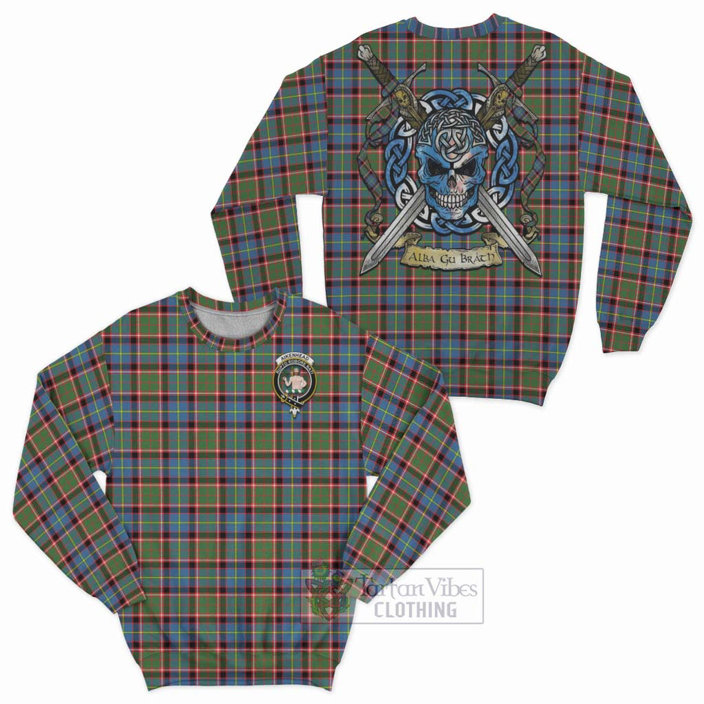 Aikenhead Tartan Sweatshirt with Family Crest Celtic Skull Style Unisex - Tartan Vibes Clothing