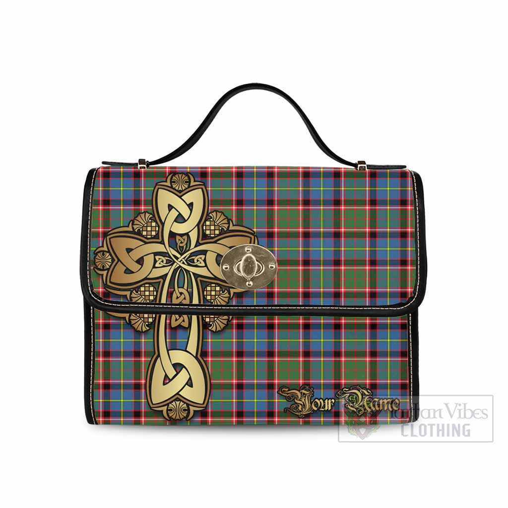 Tartan Vibes Clothing Aikenhead Tartan Waterproof Canvas Bag Golden Thistle Celtic Cross Style