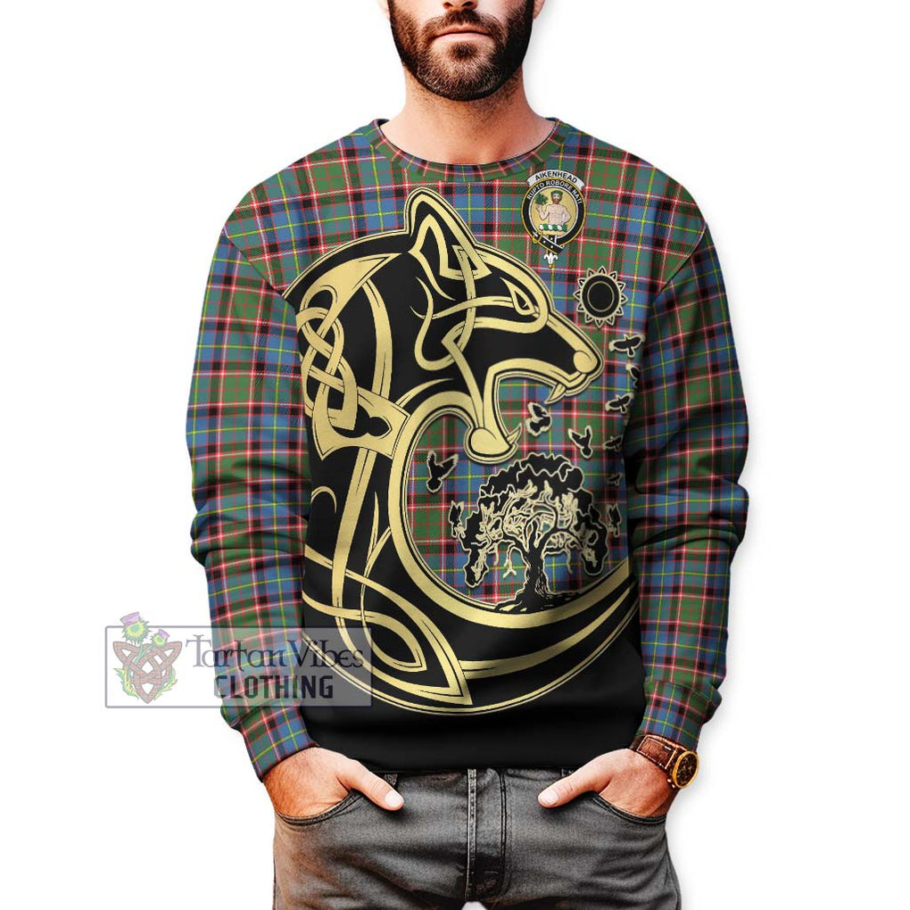 Aikenhead Tartan Sweatshirt with Family Crest Celtic Wolf Style Unisex - Tartan Vibes Clothing