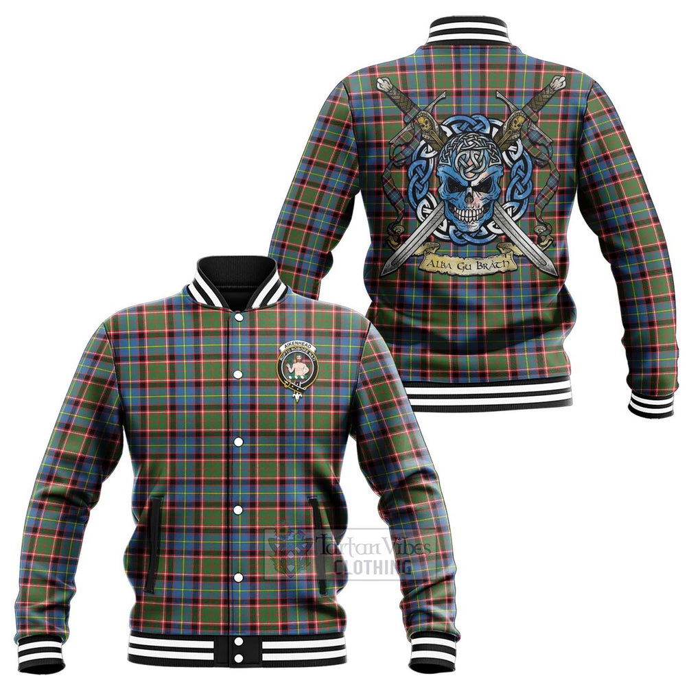 Aikenhead Tartan Baseball Jacket with Family Crest Celtic Skull Style Unisex - Tartan Vibes Clothing