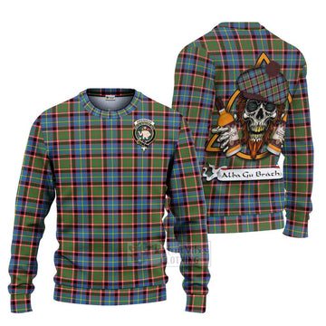 Aikenhead Tartan Ugly Sweater with Family Crest and Bearded Skull Holding Bottles of Whiskey Unisex - Tartan Vibes Clothing
