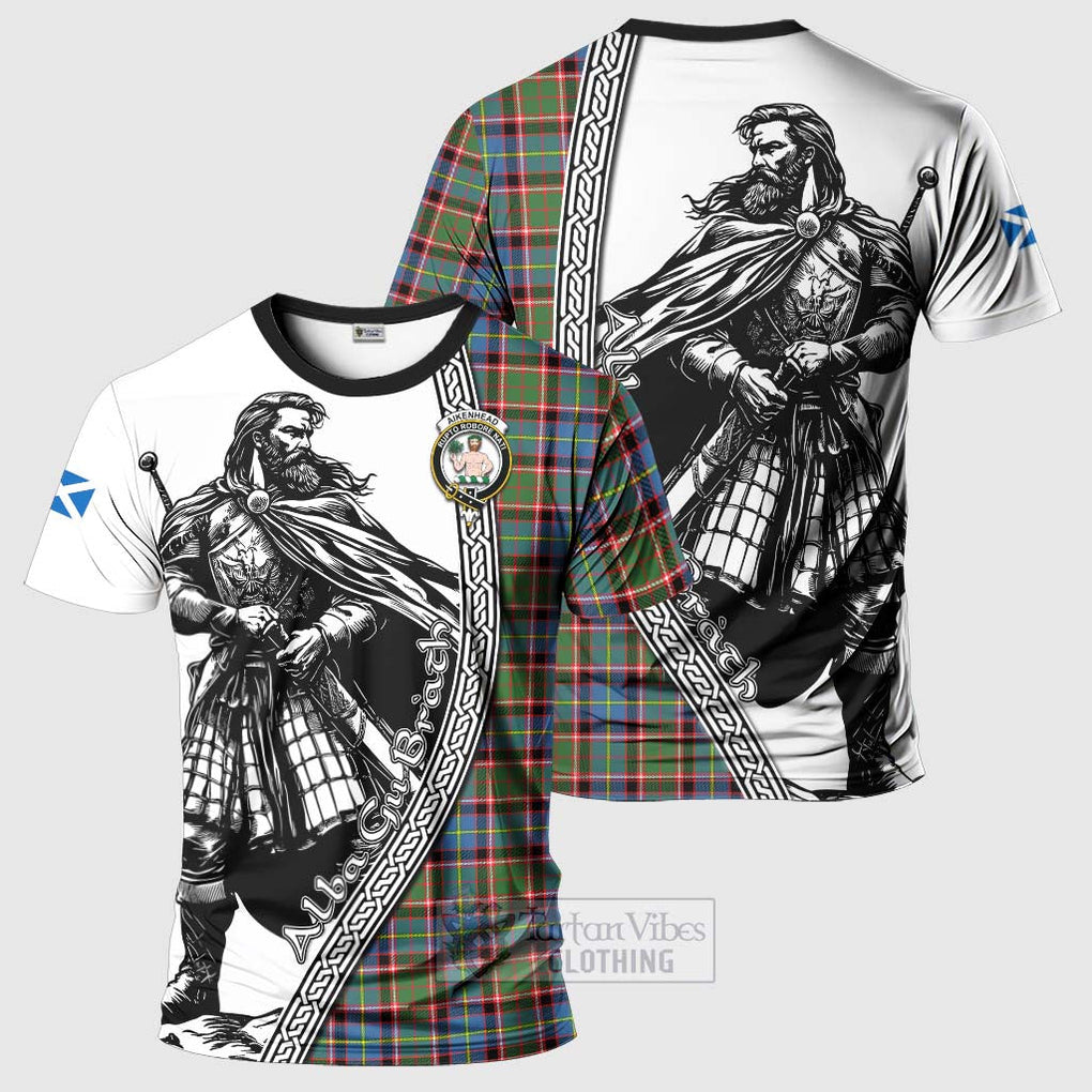 Tartan Vibes Clothing Aikenhead Tartan Clan Crest T-Shirt with Highlander Warrior Celtic Style