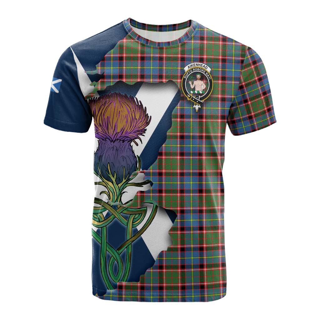 Tartan Vibes Clothing Aikenhead Tartan Family Crest Cotton T-shirt Scottish Thistle Celtic Inspired