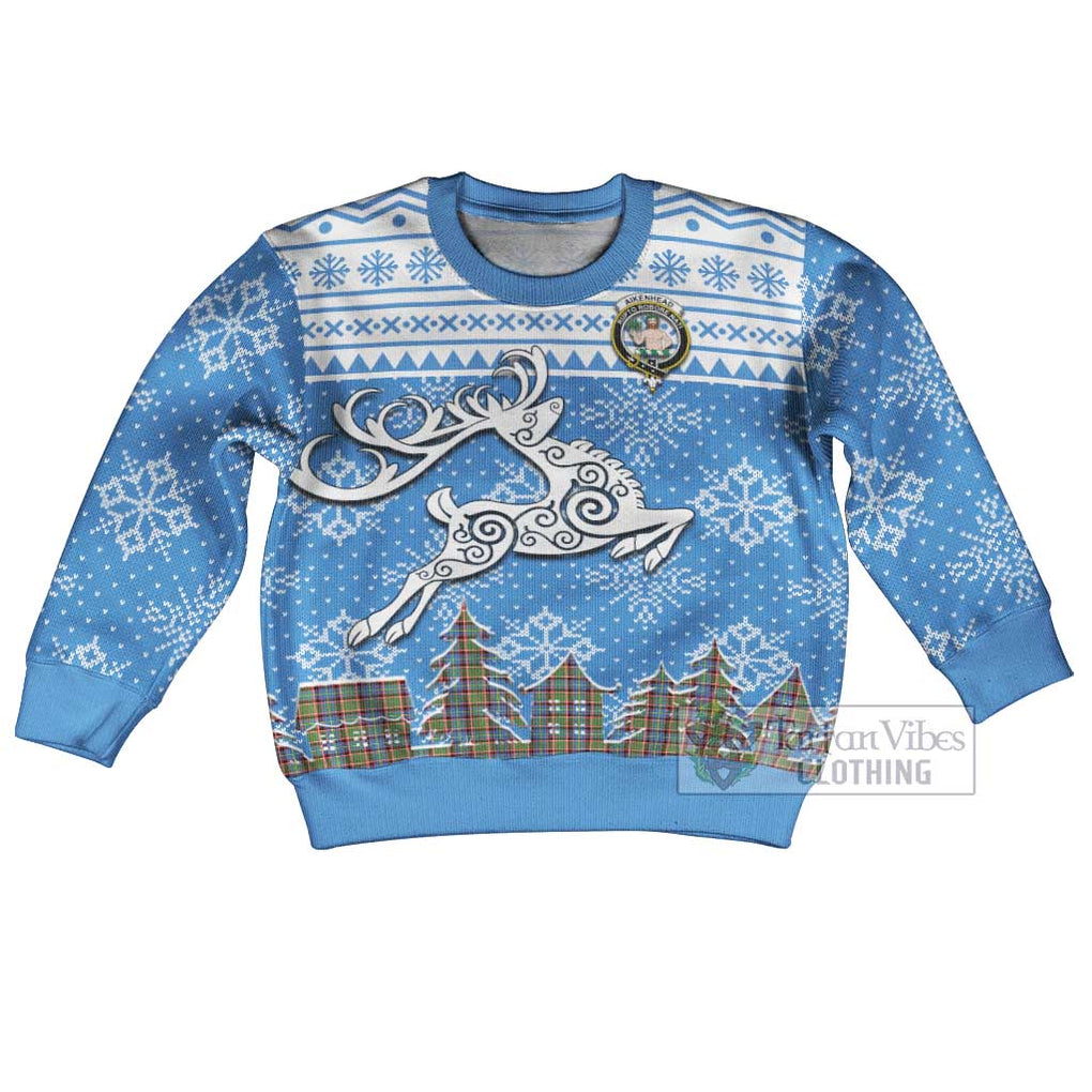 Aikenhead Clan Christmas Kid Ugly Sweater with Tartan and Celtic Reindeer Style Kid - Tartan Vibes Clothing