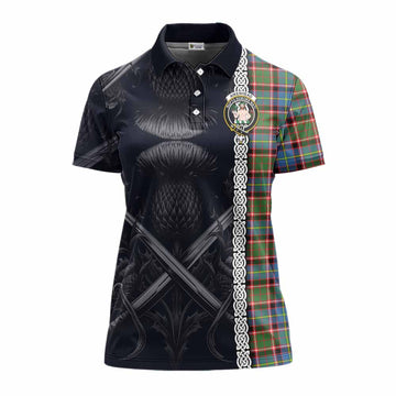 Aikenhead Tartan Women's Polo Shirt with Family Crest Cross Sword Thistle Celtic Vibes Women - Tartan Vibes Clothing
