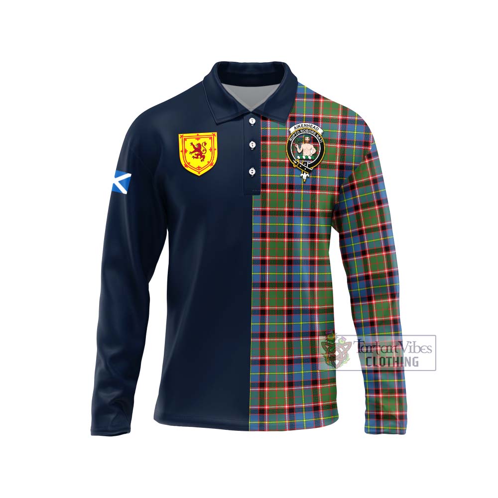 Aikenhead Tartan Long Sleeve Polo Shirt Alba with Scottish Lion Royal Arm Half Style Unisex - Tartan Vibes Clothing