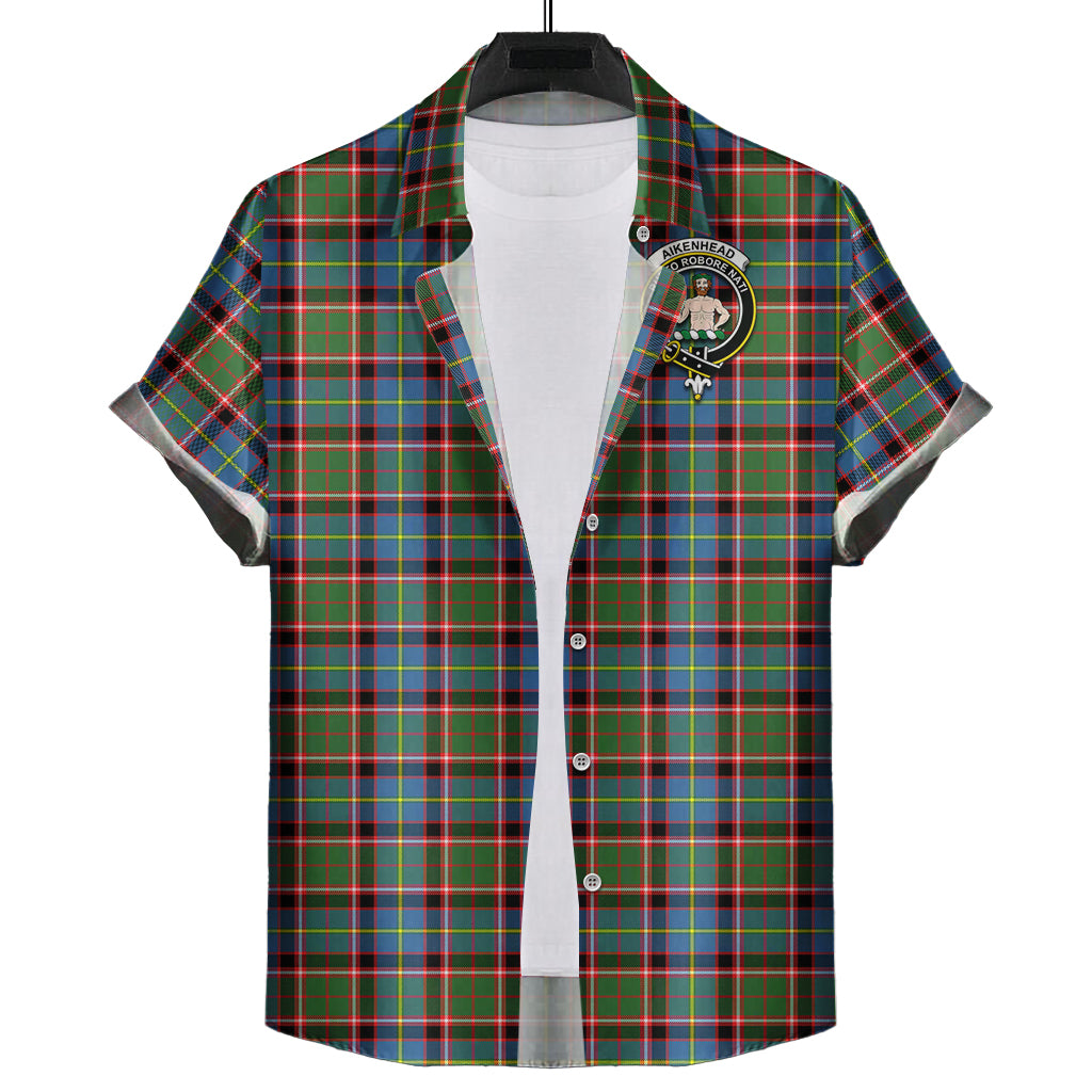Aikenhead Tartan Short Sleeve Button Down Shirt with Family Crest - Tartanvibesclothing