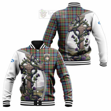 Aikenhead Tartan Baseball Jacket with Family Crest and St. Andrew's Cross Accented by Thistle Vines Unisex - Tartan Vibes Clothing