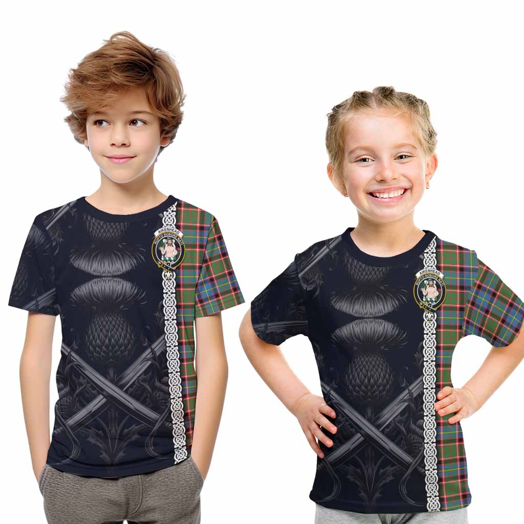Aikenhead Tartan Kid T-Shirt with Family Crest Cross Sword Thistle Celtic Vibes Youth XL Size14 - Tartan Vibes Clothing