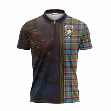Aikenhead Tartan Family Crest Zipper Polo Shirt Alba Gu Brath Be Brave Lion Ancient Style