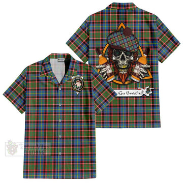 Aikenhead Tartan Hawaiian Shirt with Family Crest and Bearded Skull Holding Bottles of Whiskey Kid - Tartan Vibes Clothing