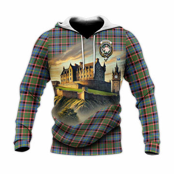 Tartan Vibes Clothing Aikenhead Tartan Family Crest Knitted Hoodie with Scottish Ancient Castle Style