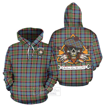 Aikenhead Tartan Hoodie with Family Crest and Bearded Skull Holding Bottles of Whiskey Zip Hoodie - Tartan Vibes Clothing