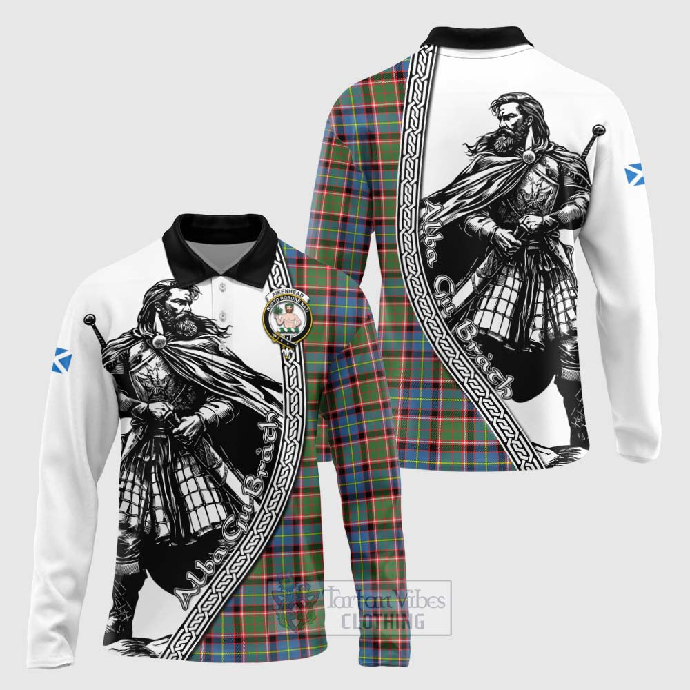 Aikenhead Tartan Clan Crest Long Sleeve Polo Shirt with Highlander Warrior Celtic Style Unisex - Tartan Vibes Clothing