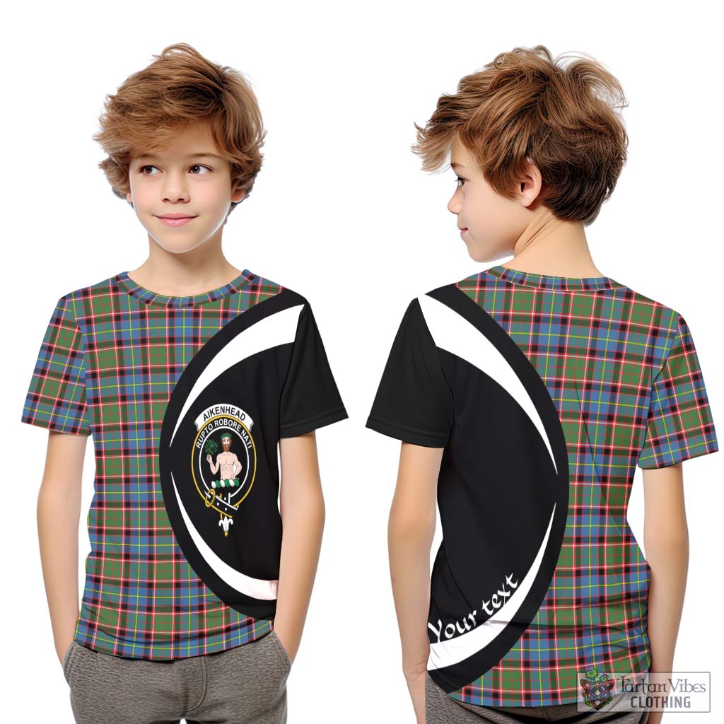 Aikenhead Tartan Kid T-Shirt with Family Crest Circle Style Youth XL Size14 - Tartan Vibes Clothing