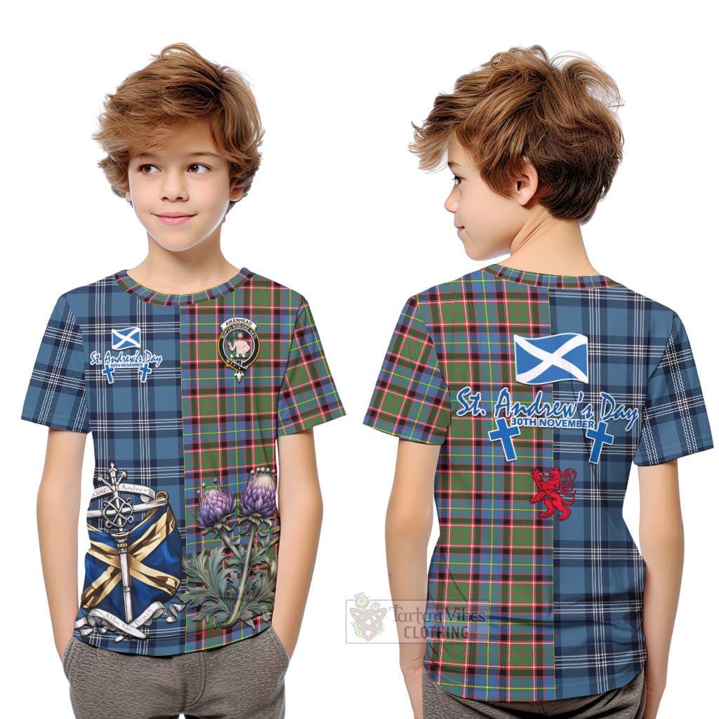 Aikenhead Tartan Kid T-Shirt Happy St. Andrew's Day Half Tartan Style Youth XL Size14 - Tartan Vibes Clothing