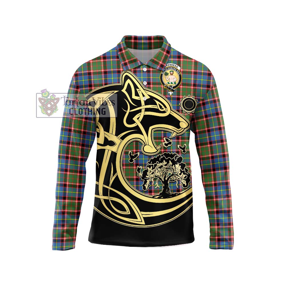 Aikenhead Tartan Long Sleeve Polo Shirt with Family Crest Celtic Wolf Style Unisex - Tartan Vibes Clothing
