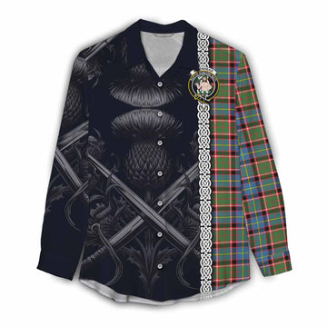 Aikenhead Tartan Women's Casual Shirt with Family Crest Cross Sword Thistle Celtic Vibes Female - Tartan Vibes Clothing