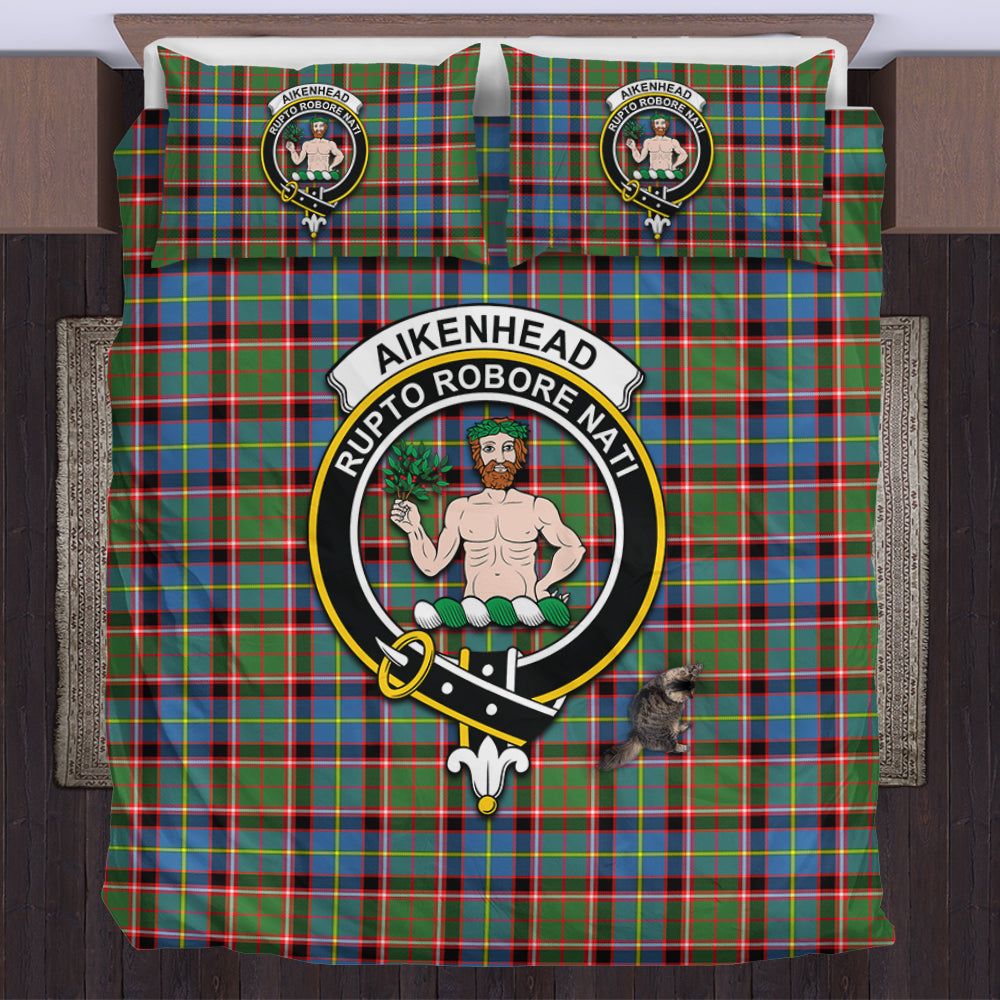 Aikenhead Tartan Bedding Set with Family Crest US Bedding Set - Tartan Vibes Clothing