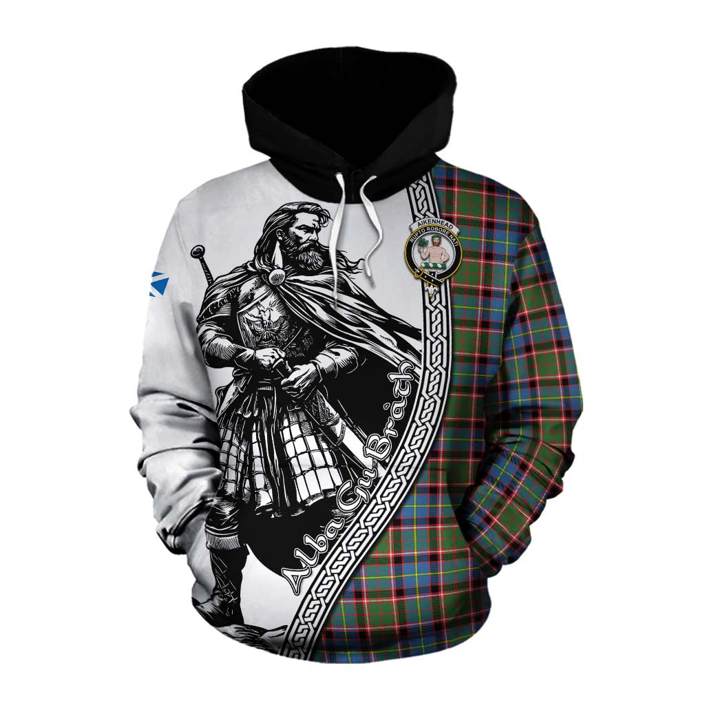 Aikenhead Tartan Clan Crest Cotton Hoodie with Highlander Warrior Celtic Style Pullover Hoodie XS - Tartan Vibes Clothing