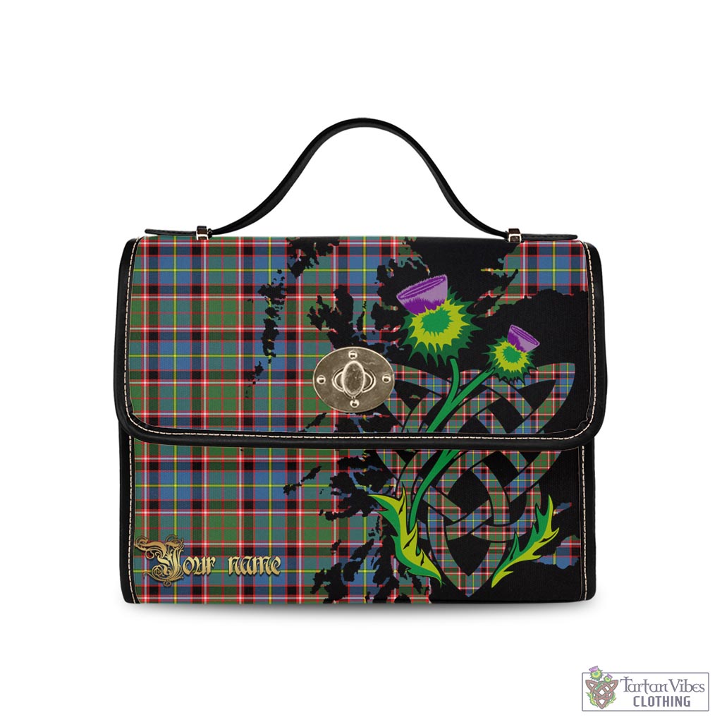 Tartan Vibes Clothing Aikenhead Tartan Waterproof Canvas Bag with Scotland Map and Thistle Celtic Accents