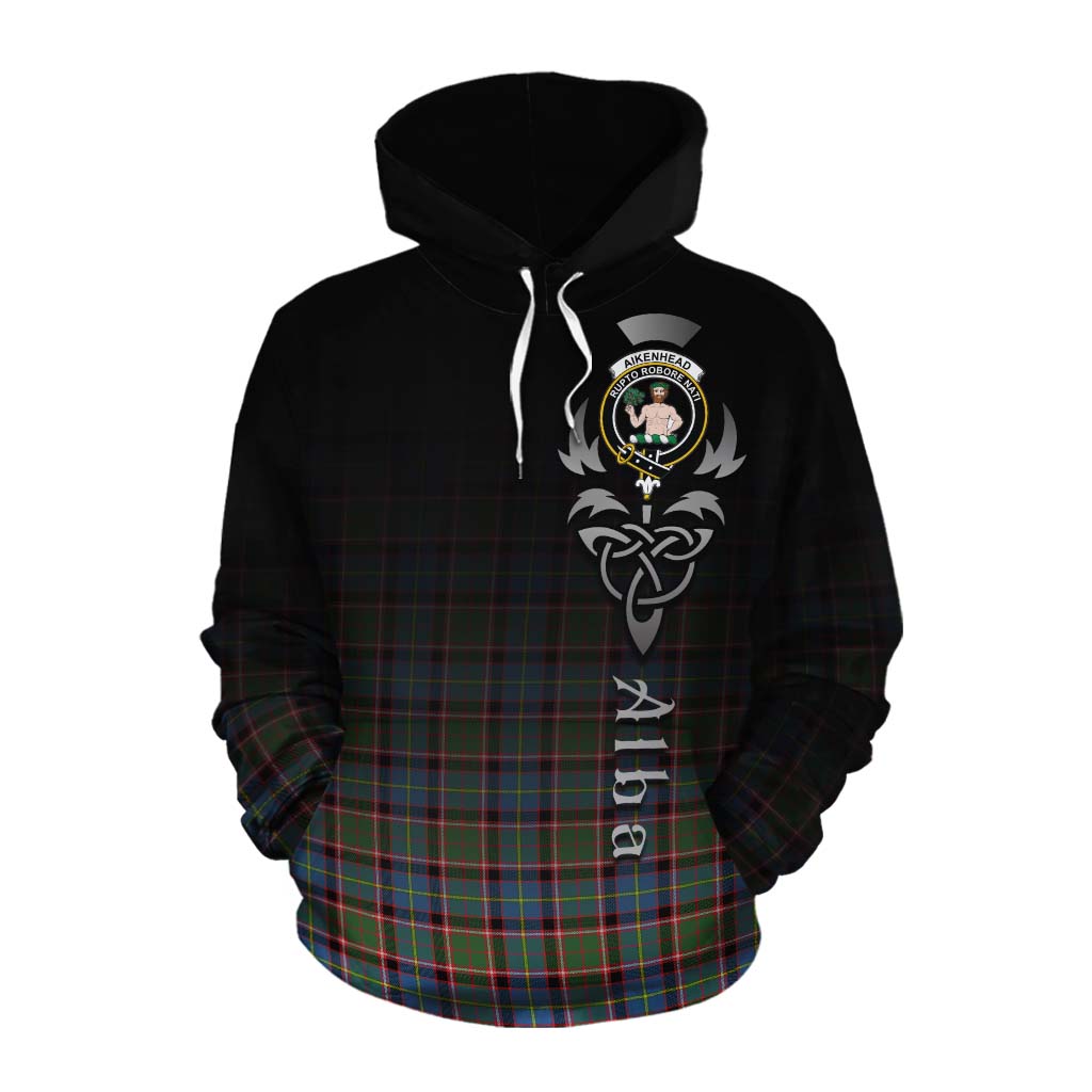 Tartan Vibes Clothing Aikenhead Tartan Cotton Hoodie Featuring Alba Gu Brath Family Crest Celtic Inspired