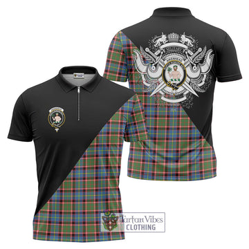 Aikenhead Tartan Zipper Polo Shirt with Family Crest and Military Logo Style Unisex - Tartan Vibes Clothing