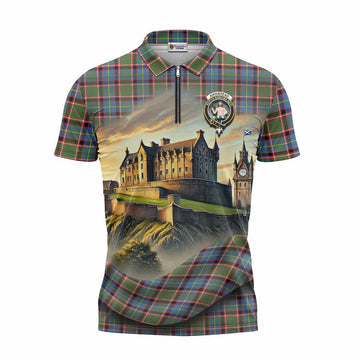 Aikenhead Tartan Family Crest Zipper Polo Shirt with Scottish Ancient Castle Style Unisex - Tartan Vibes Clothing