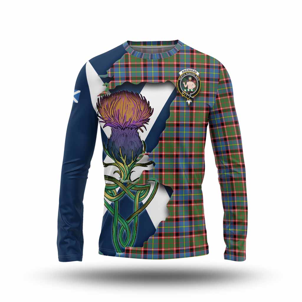 Tartan Vibes Clothing Aikenhead Tartan Family Crest Long Sleeve T-Shirt Scottish Thistle Celtic Inspired